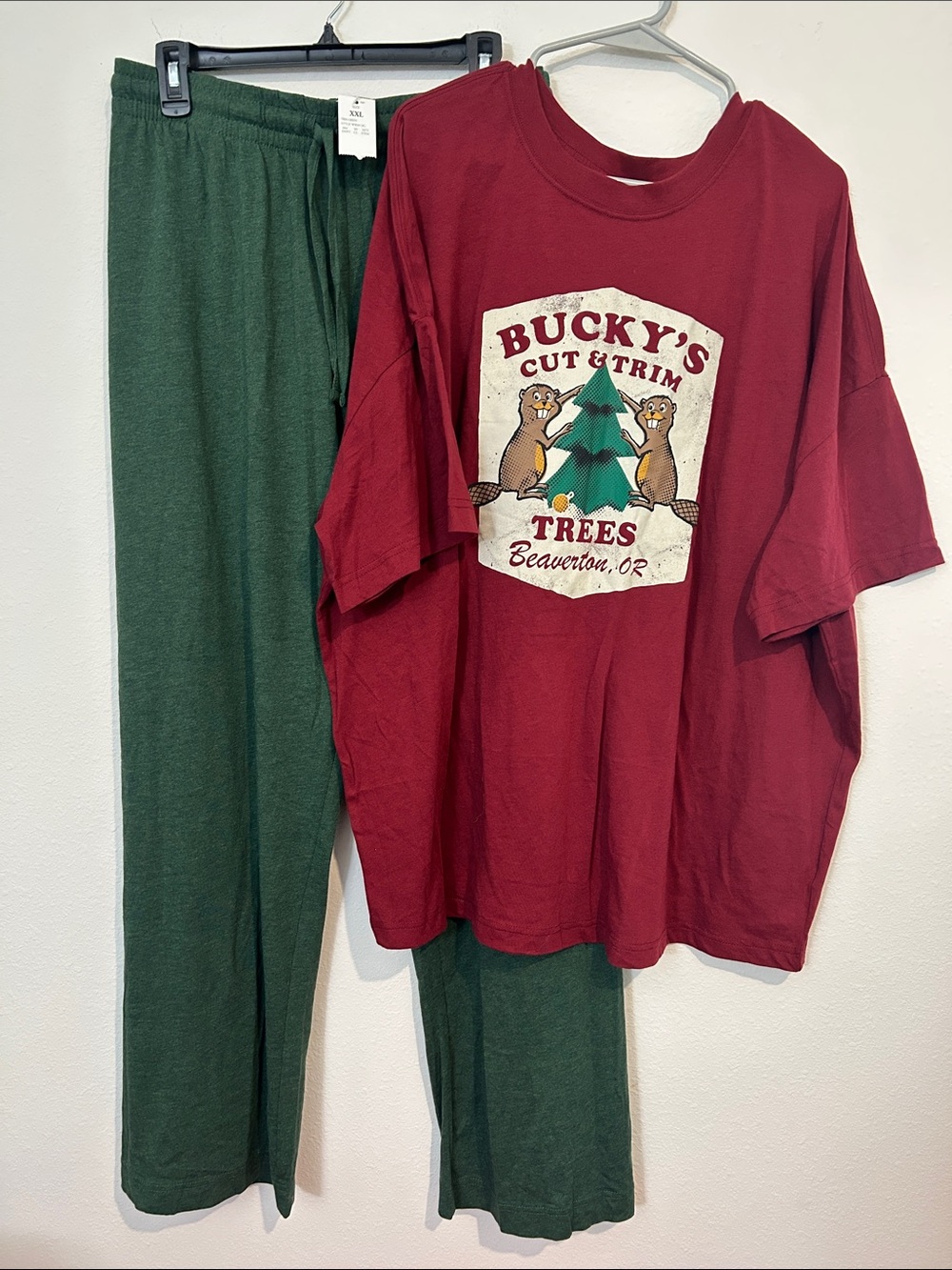 Goodfellow & Co Red Graphic Tee with Green Lounge Pants Pajama Set